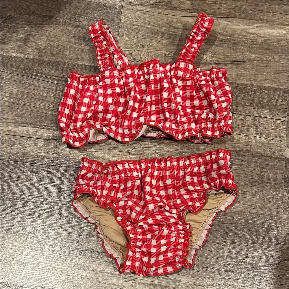 Old Navy Red Gingham Ruffle Bikini Set Size 12-18 Month